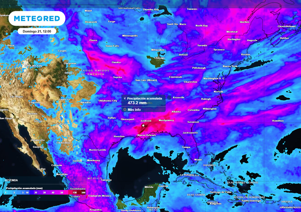 Alerta por la tormenta Arthur sobre el sur de EE.UU., su remanente dejará graves inundaciones en pleno Mundial de Fútbol Lluvia acumulada prevista para los próximos días. Modelo: ECMWF