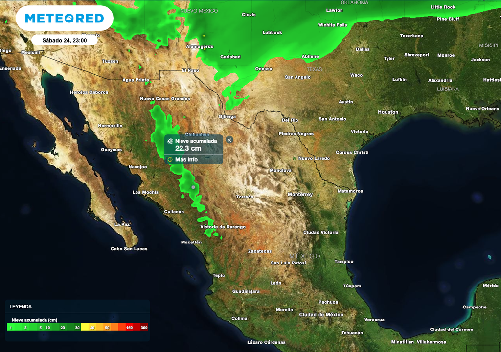 Los acumulados de nieve pudieran rondar entre los 20 a 30 centímetros en sierras de los estados de Sonora, Durango y Chihuahua.
