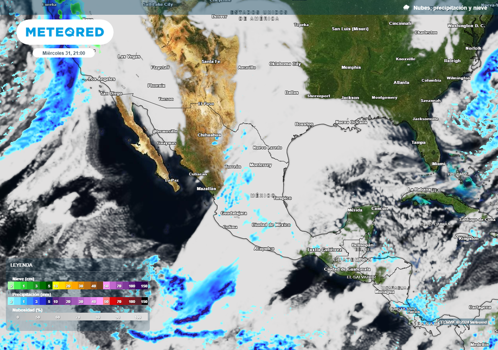 Nubosidad, lluvias y viento en México