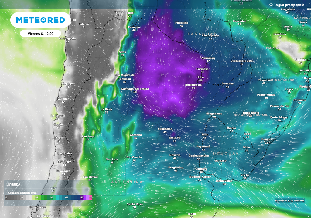 Agua precipitable prevista para el próximo viernes según nuestro modelo de referencia el ECMWF