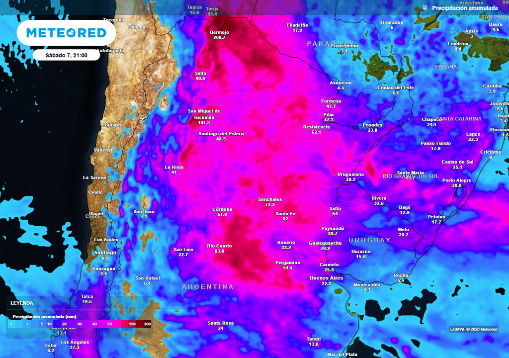 Acumulados de lluvia previstos hasta el próximo sábado según nuestro modelo de referencia ECMWF