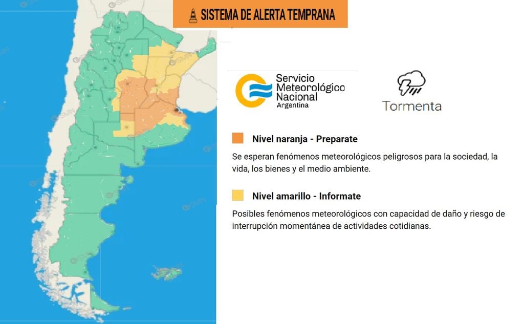 Alerta por tormentas fuertes a severas, para este miércoles 7 de octubre Alerta por tormentas fuertes a severas, para este miércoles 7 de octubre. Créditos: SMN