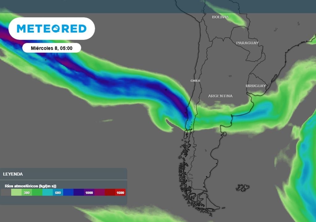 rio atmosferico Imagen del río atmosférico que transporta humedad hacia la Patagonia