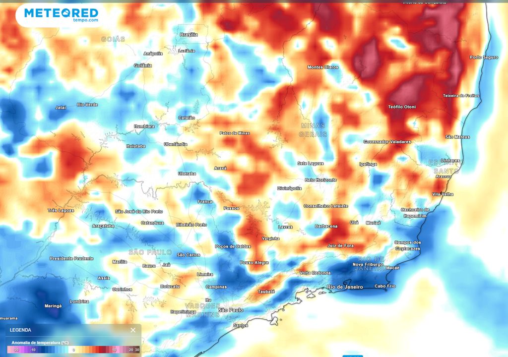 Previsão de Anomalia de Temperaturas para o Domingo (21). Previsão de Anomalia de Temperaturas para o Domingo (21).