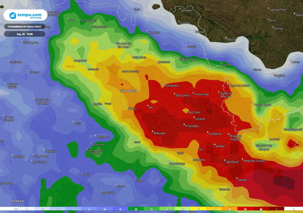 Mapa de probabilidade de chuva em SP. Mapa de probabilidade de chuva em SP.