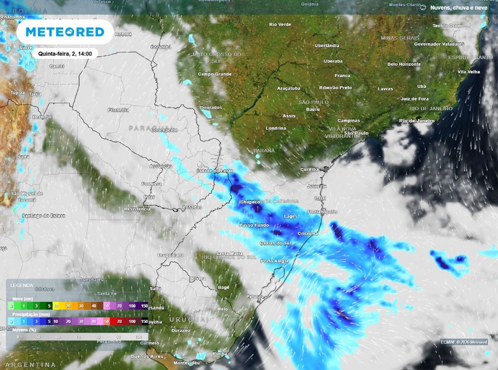 Chuva prevista para a tarde desta quinta-feira (2).