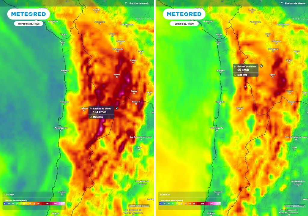 Alerta, viento 100 km/h, Dirección Meteorológica de Chile, Meteored