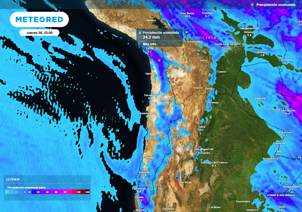 Alerta, Dirección Meteorológica de Chile, lluvia norte, Meteored