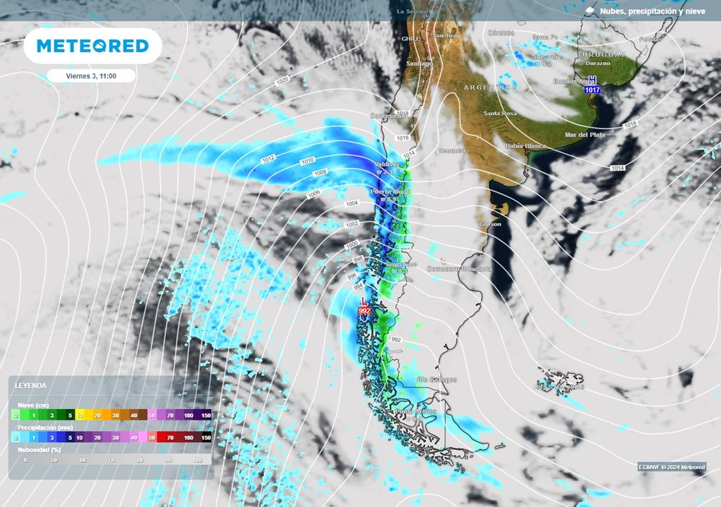 presión y precipitaciones previstas por el modelo del ECMWF presión y precipitaciones previstas por el modelo del ECMWF