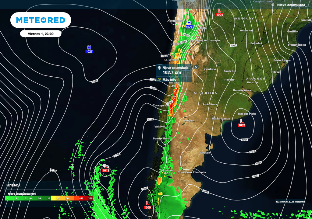 Sistema frontal en Chile, lluvias, nieve, viento, Meteored