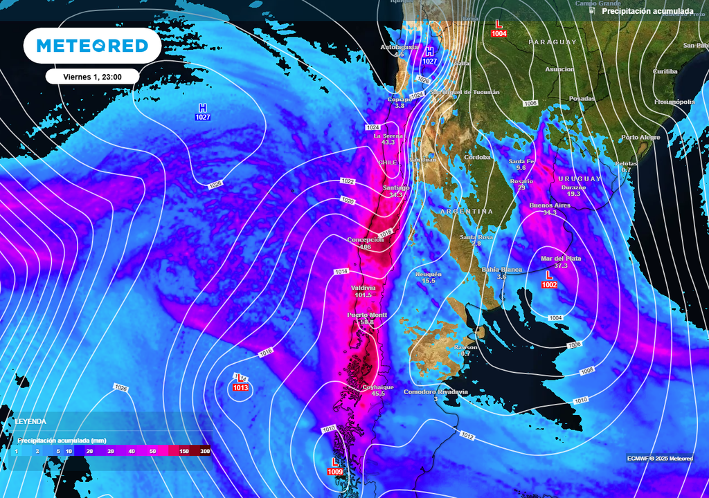 Sistema frontal, alertas Dirección Meteorológica de Chile, Meteored
