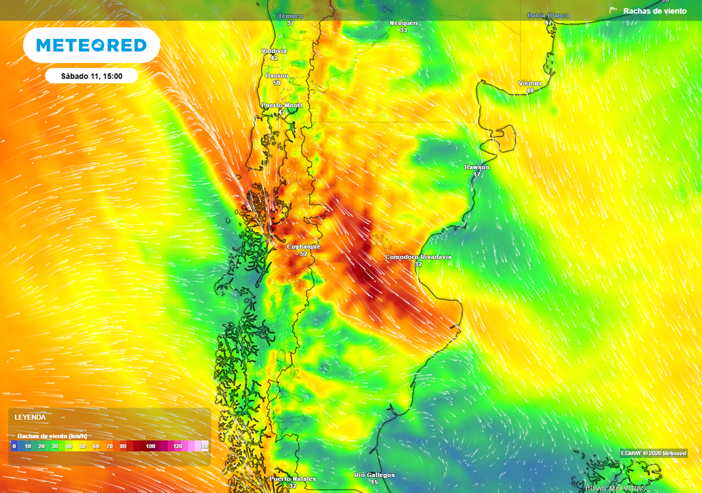Lluvia, Tormenta, Viento, Temperatura, Alerta, Buenos Aires, Córdoba, Litoral, Argentina, Pronóstico, Clima, Tiempo Ráfagas de viento pronosticadas por el ECMWF para este sábado, con velocidades que pueden alcanzar los 90 km/h
