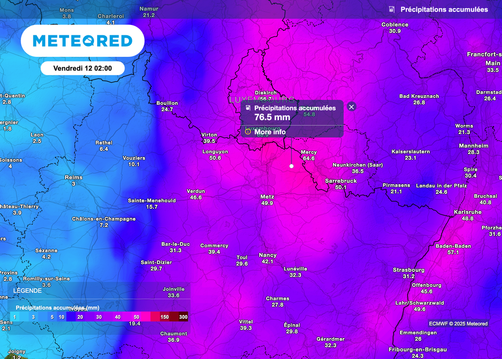 De très fortes pluies attendues d'ici demain matin sur le nord de la Lorraine.