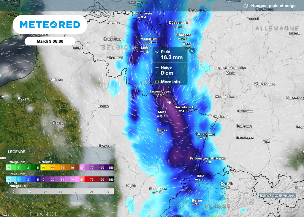 Très fortes pluies cette nuit sur le nord de la Lorraine.