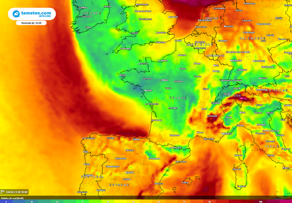 La journée de vendredi sera à surveiller en raison d'un risque de tempête dans l'ouest et le sud-est...