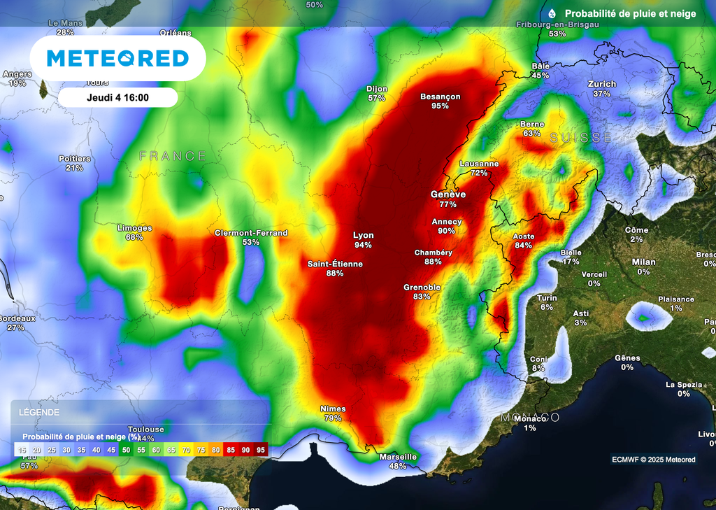 Fortes pluies orageuses dans le sud-est de la France cet après-midi.