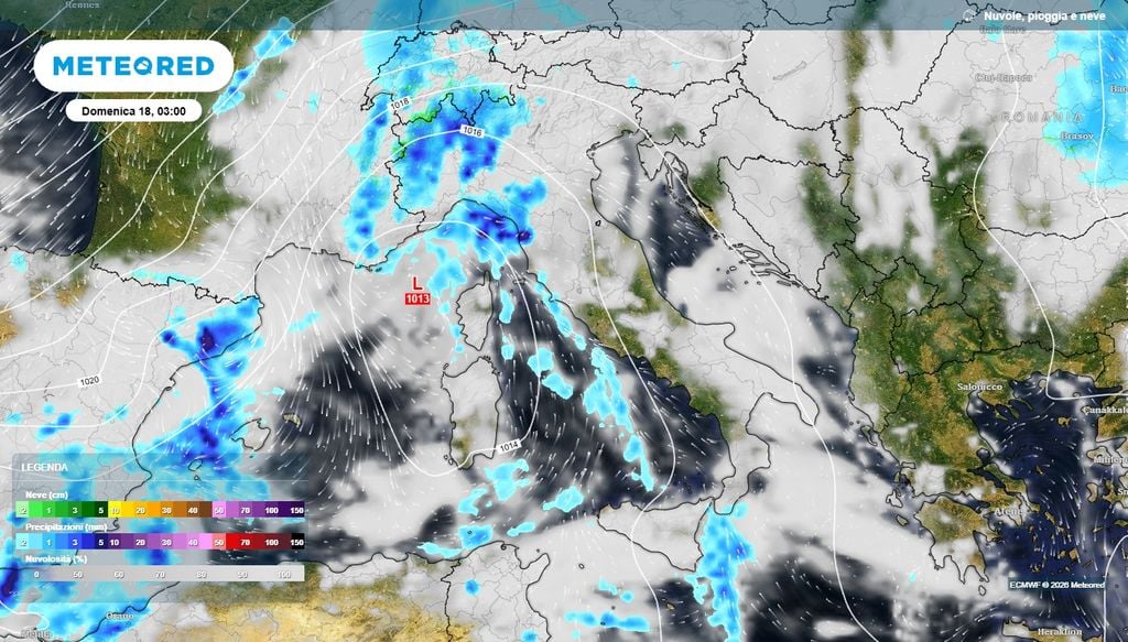 Esteso vortice depressionario tra la Liguria e la Sardegna