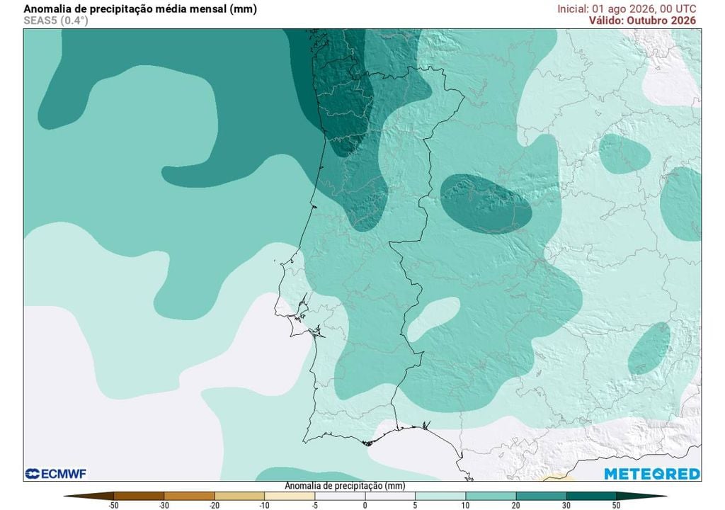 As primeiras tendências do modelo europeu sugerem um outubro instável em quase todo o país.