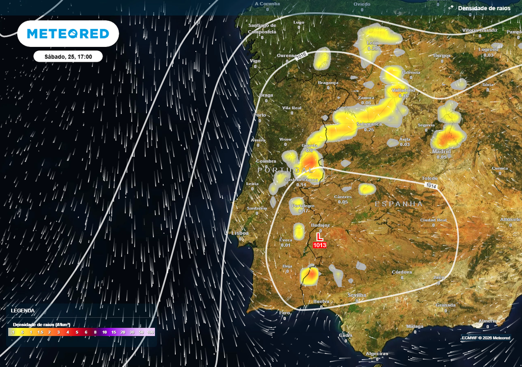 A precipitação convectiva (aguaceiros e trovoadas) dos próximos três dias será mais provável e frequente no interior Norte e Centro, Alentejo e metade oriental do distrito de Faro.