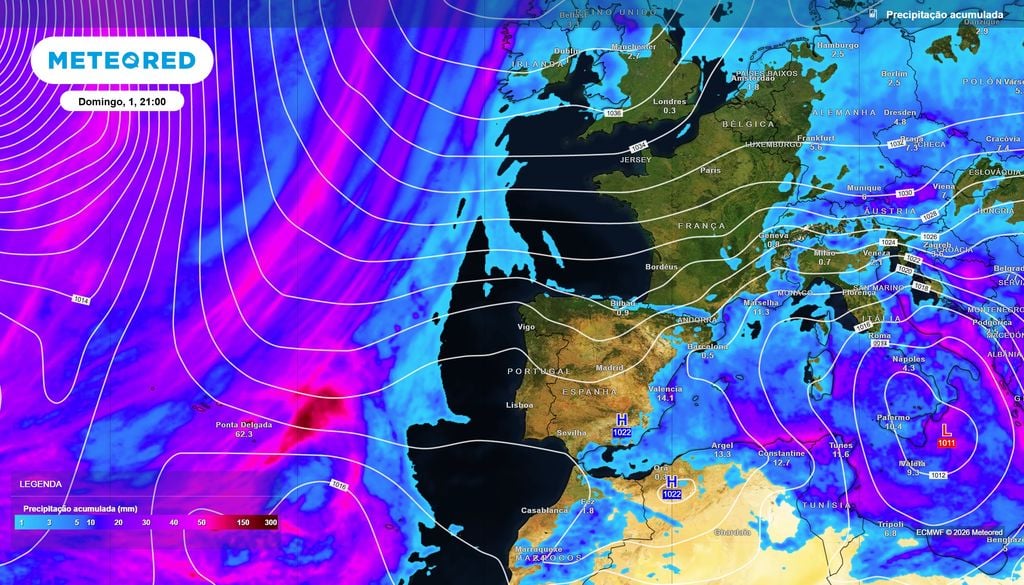 Um autêntico 'oásis' de secura no Sudoeste Europeu e Europa Central. A precipitação continuará ausente em países como Portugal, Bélgica, Luxemburgo e em grande parte das geografias espanhola e francesa, pelo menos até domingo, 1 de novembro.