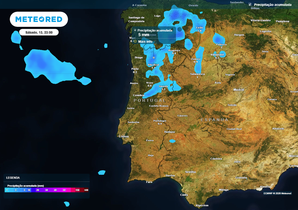 Este sábado, 13 de junho, a precipitação terá uma distribuição bastante irregular, típica de aguaceiros convectivos, podendo ocorrer localmente episódios de chuva forte, granizo e rajadas descendentes.