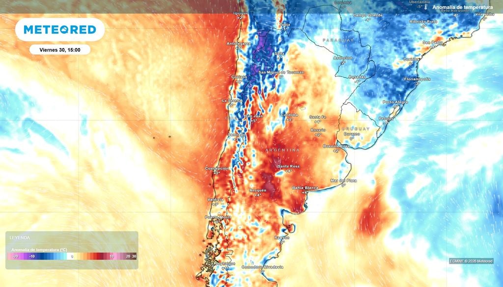 Pronóstico, Clima, Tiempo, Argentina Anomalía de temperatura prevista para el próximo viernes según el modelo ECMWF