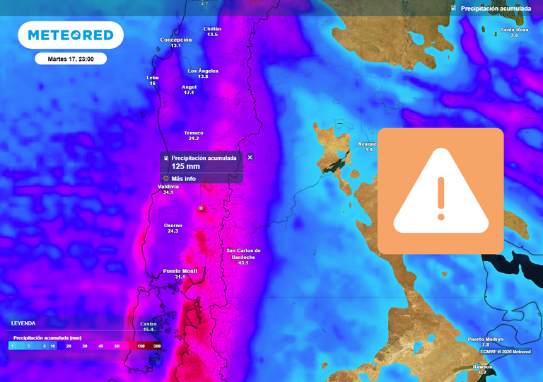 "Algunas estaciones registraron m&aacute;s de 80 mm": margen frontal dejar&aacute; lluvias en Chile centro-sur hasta el martes