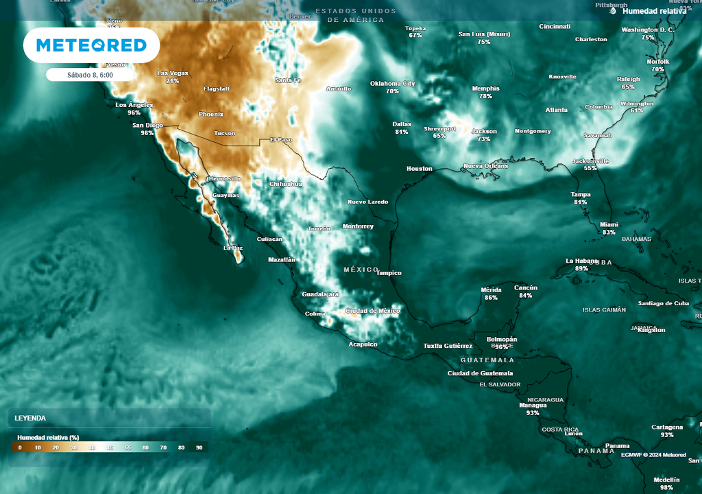 Humedad relativa: aumentando por lluvias