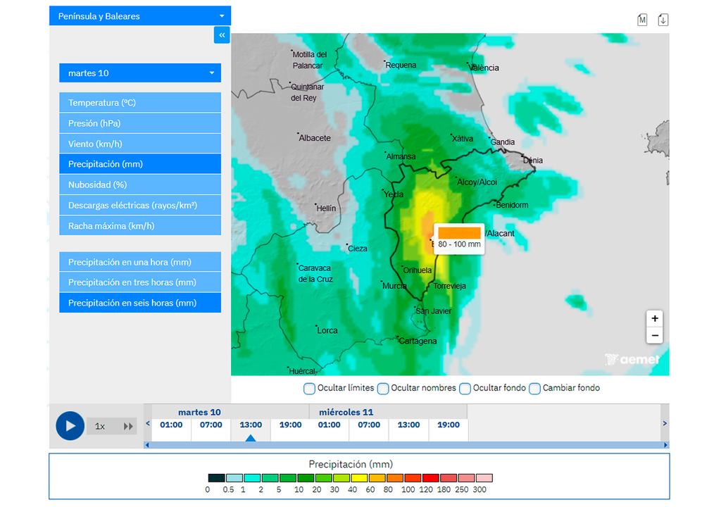El modelo Harmonie de la AEMET lleva varias salidas consecutivas insistiendo en la formación de núcleos muy activos en Alicante que podrían dejar lluvias bastante intensas.