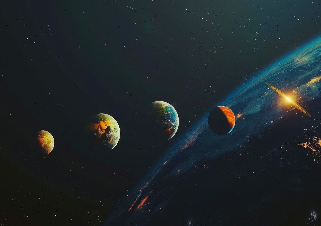La alineación planetaria es un es un efecto visual que observamos desde la Tierra, cuando varios planetas parecen alinearse siguiendo una línea imaginaria en el cielo.