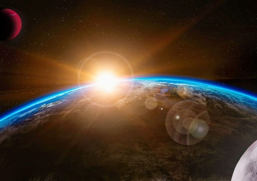 Planeta Tierra, Sol, Luna y Marte en el espacio Planeta Tierra, Sol, Luna y Marte en el espacio