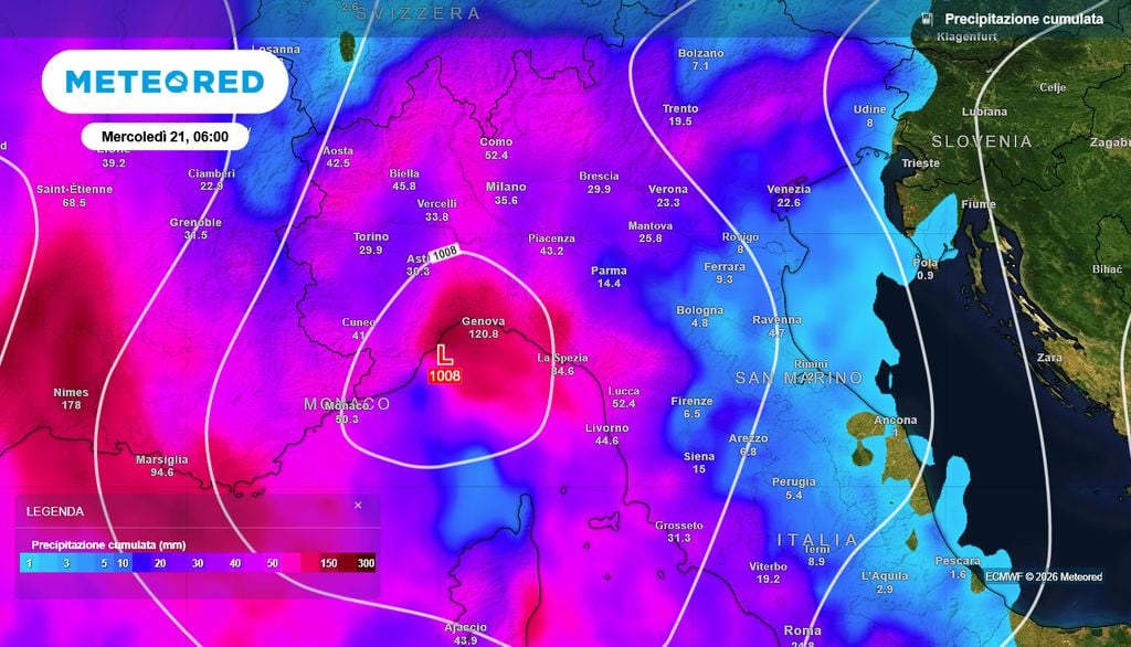 Sono previsti accumuli pluviometrici molto importanti in Liguria nelle prossime ore e nella giornata di martedì 20 ottobre.