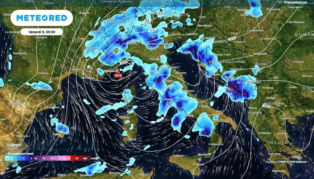 Le piogge e i temporali attesi nelle prossime ore lungo le coste tirreniche.