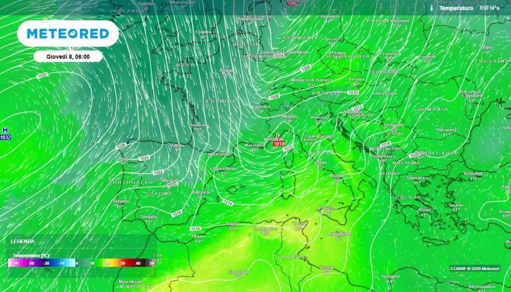 L'aria fredda che farà seguito al peggioramento in arrivo fra giovedì e venerdì.