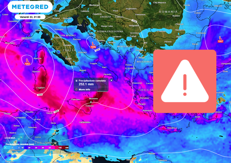 Allerta meteo: ciclone BOMBA verso il Sud, attesi venti forti e oltre 300 mm di pioggia in queste 2 regioni