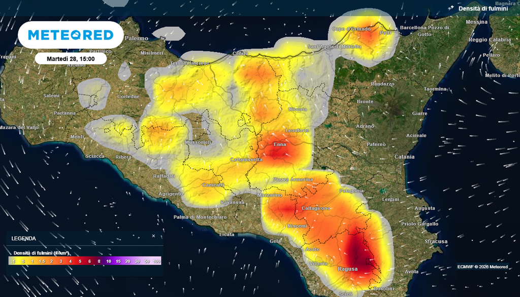 I temporali previsti in Sicilia martedì 28 luglio 2026.