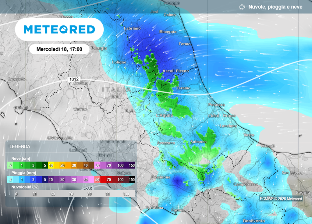 Nevicherà tutto il giorno su Abruzzo e Molise.