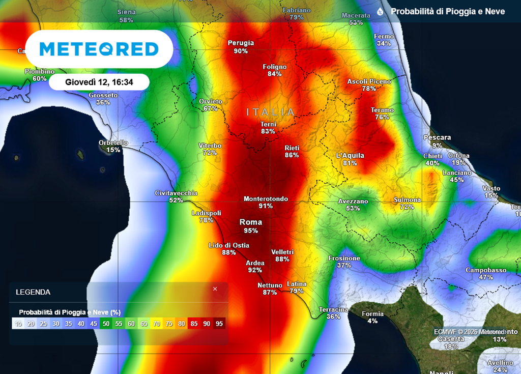 La probabilità di piogge nel Lazio aumenterà dalle 12. Sarà un pomeriggio di piogge sulla regione.