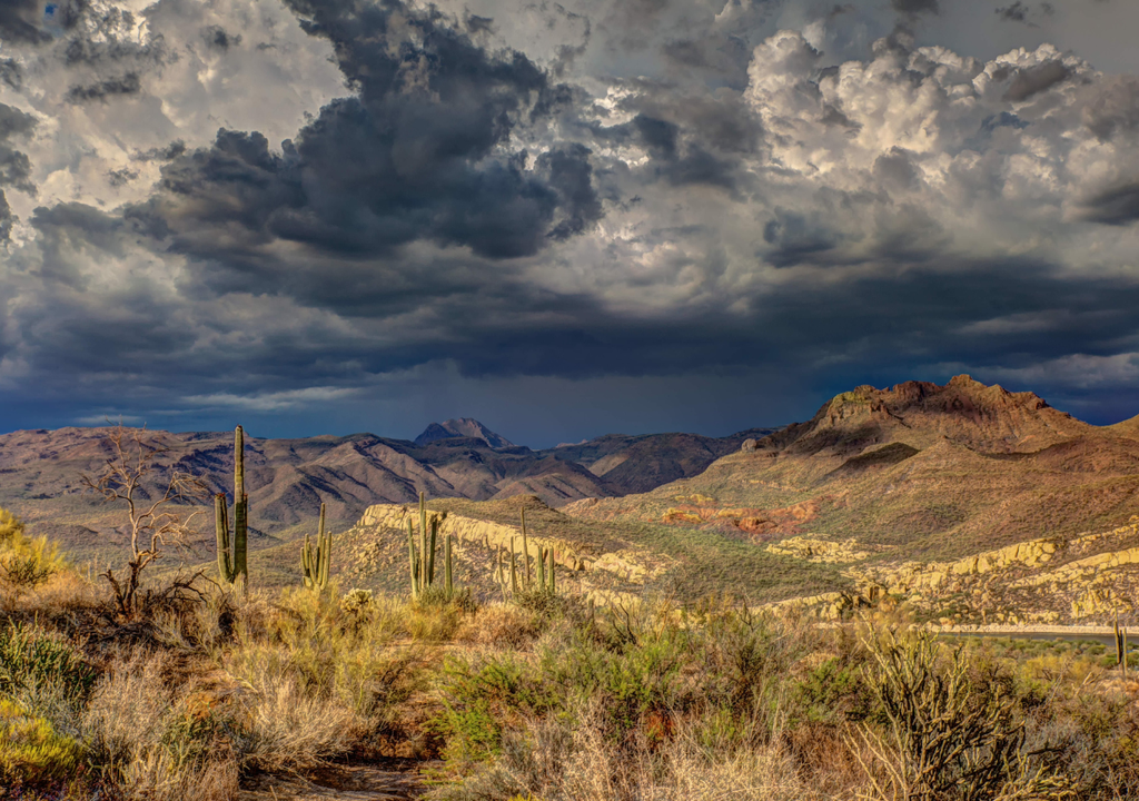 Formación de nubes de tormenta sobre un paisaje desértico