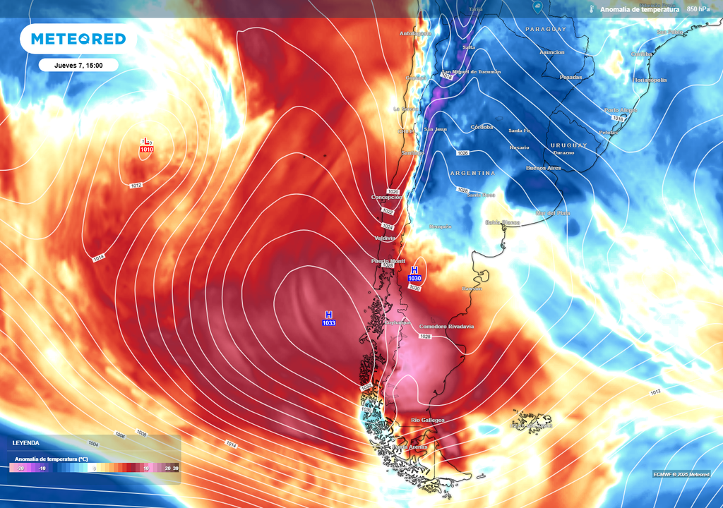 anomalía de temperatura en 850 hPa anomalía de temperatura en 850 hPa