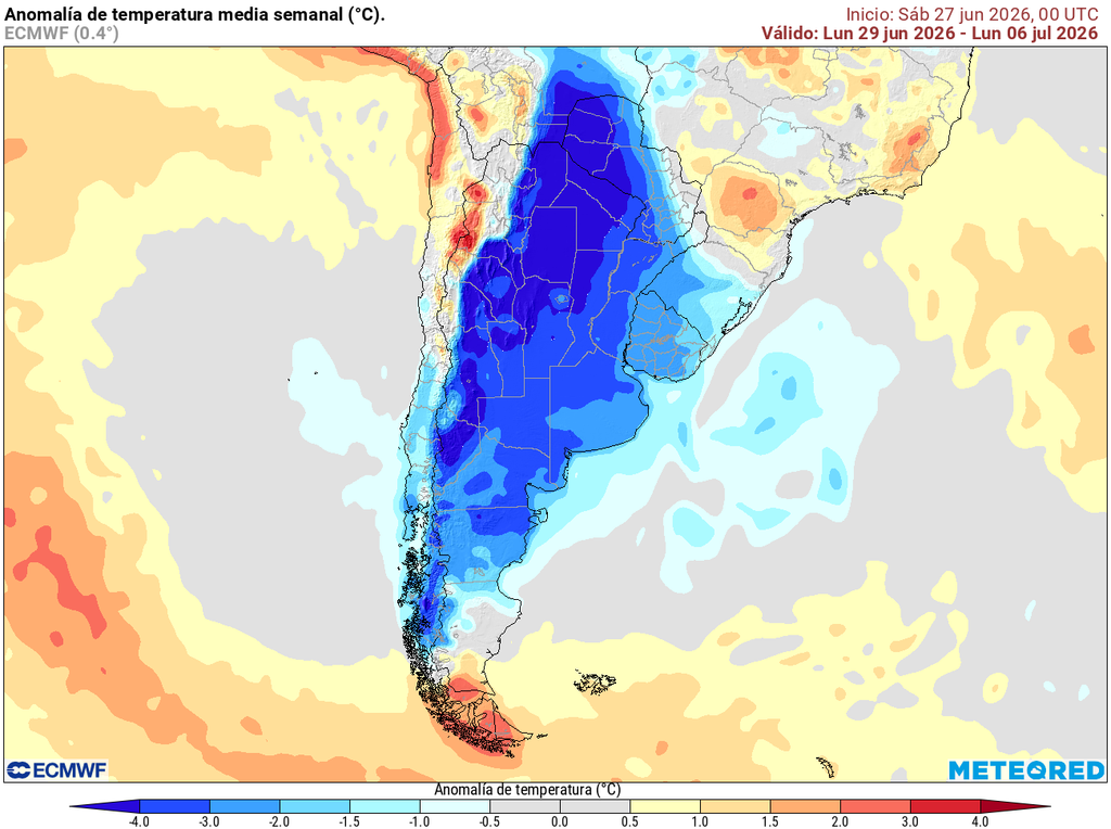 Una anomalía negativa de temperatura será la protagonista esta semana sobre la zona central.