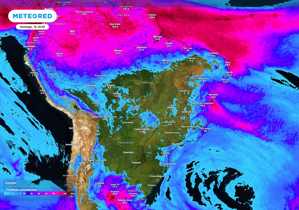 Previsão de acumulados totais de chuva até o sábado. Previsão de acumulados totais de chuva até o sábado.