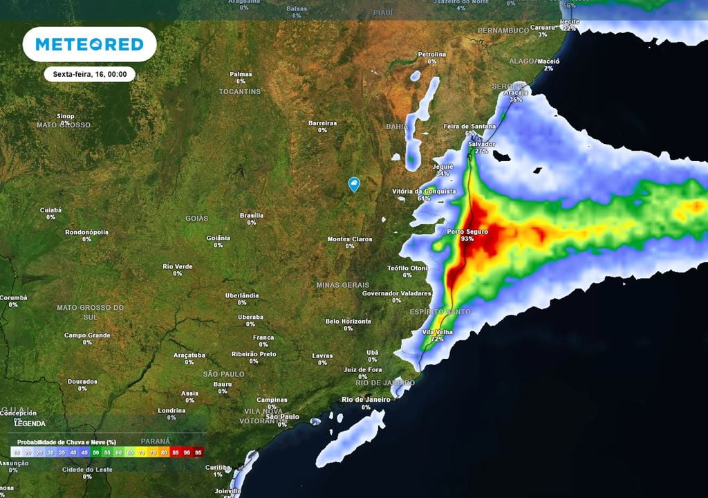 Previsão de probabilidade de chuva na sexta-feira de madrugada. Previsão de probabilidade de chuva na sexta-feira de madrugada.