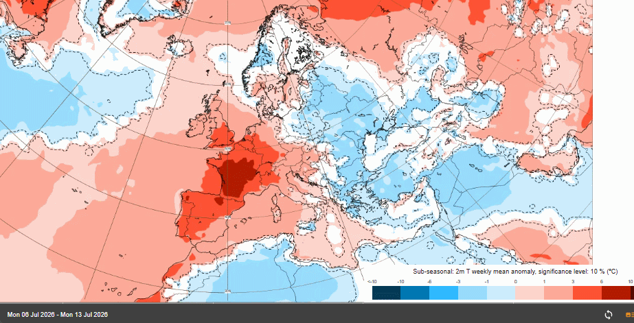 Ídem que el caso anterior pero para las semanas de julio de 2026: 6-12, 13-19 y 20-26. ECMWF