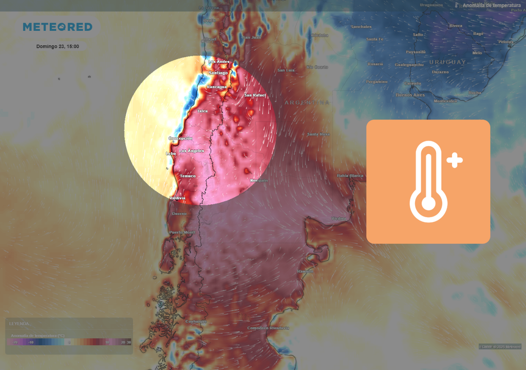 anomalía de temperaturas y símbolo de altas temperaturas naranjo