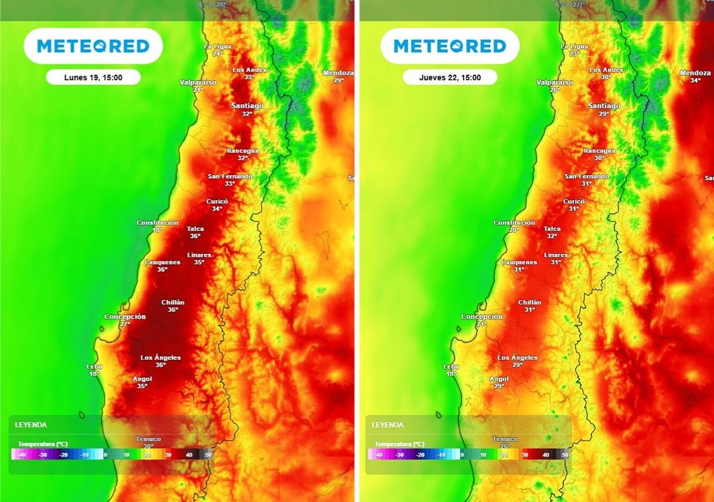 Tras el peak de calor del lunes, desde el martes 20 las temperaturas comenzarán a descender en la zona central, con un alivio térmico más evidente hacia el jueves 22.
