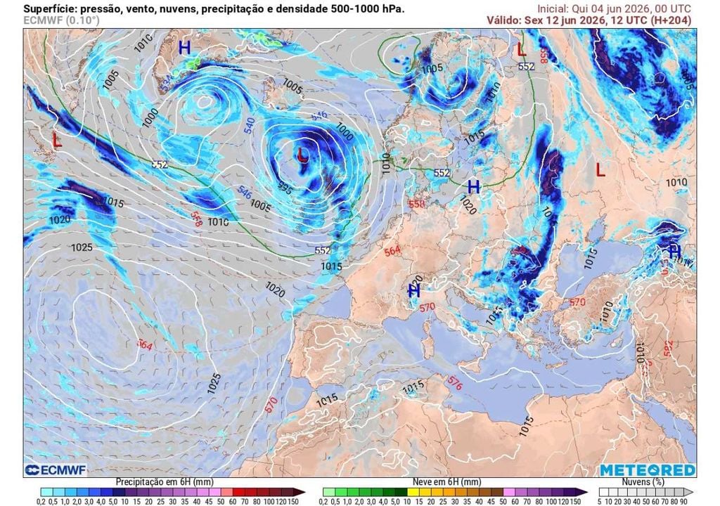 Com altas pressões sobre o norte da Europa, as depressões atlânticas poderão ser desviadas para latitudes mais baixas, aproximando-se da Península Ibérica.