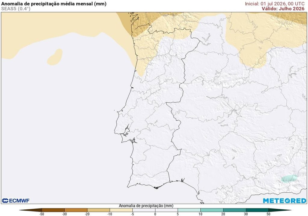 A proximidade das altas pressões fará com que a precipitação registe valores inferiores à média climatológica de referência, sobretudo na Região Norte e em zonas do Centro-norte. Ainda assim, o risco de ocorrência de trovoadas isoladas e localmente fortes mantém-se, sobretudo no interior do país.