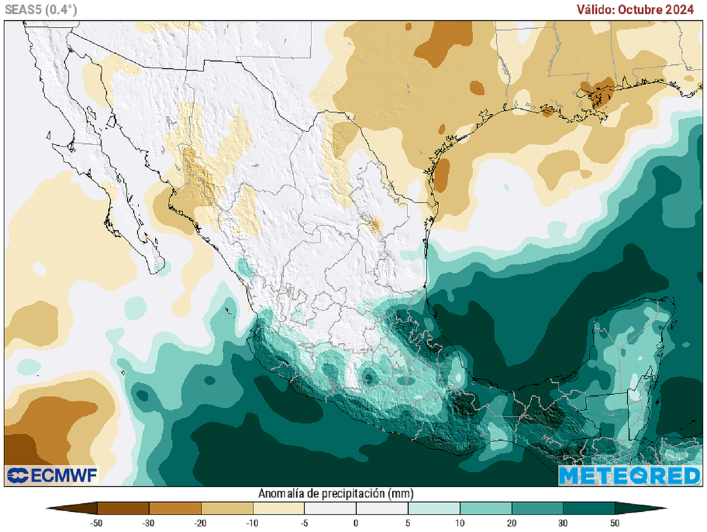 Anomalía de precipitaciones para octubre de 2024