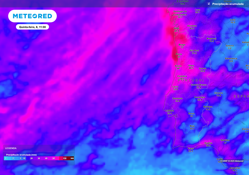 Mapa atmosférico: Precipitação acumulada